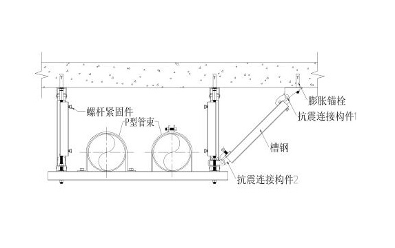 多管共架侧向+纵向抗震支吊架A